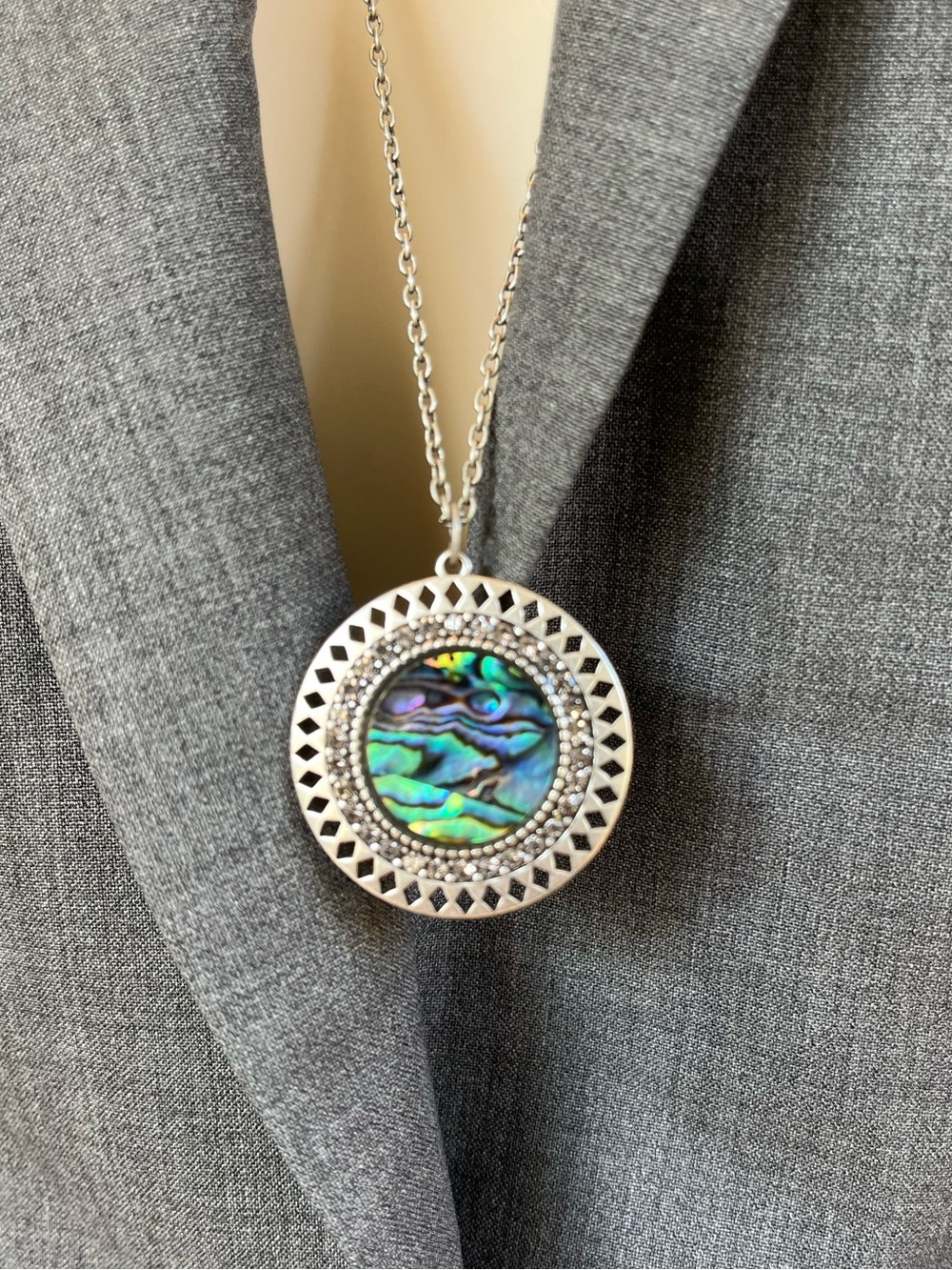 American Eagle Silver Abalone Shell Pendant Necklace - Iridescent Green Blue
